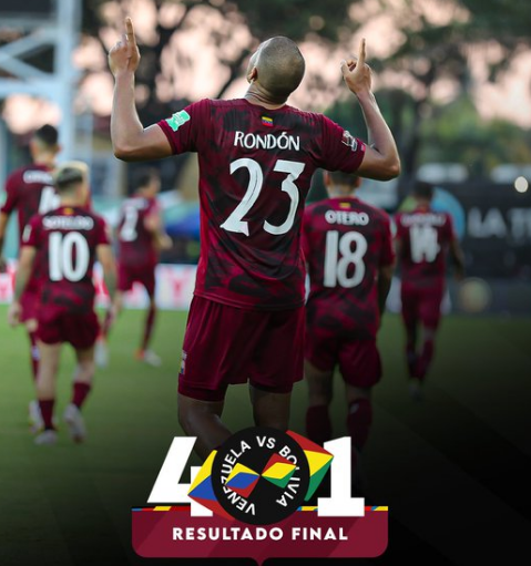 Imagen de la noticia: Eliminatoria Catar 2022: Con tres goles de Salomón Rondón, la Vinotinto golea 4-1 a Bolivia con Pékerman al mando